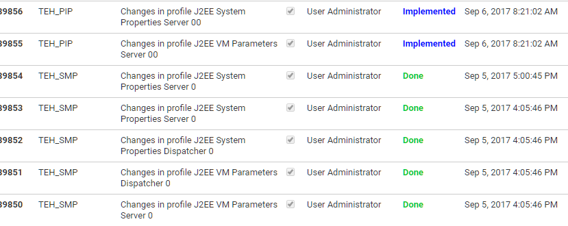 SAP change detection and tracking