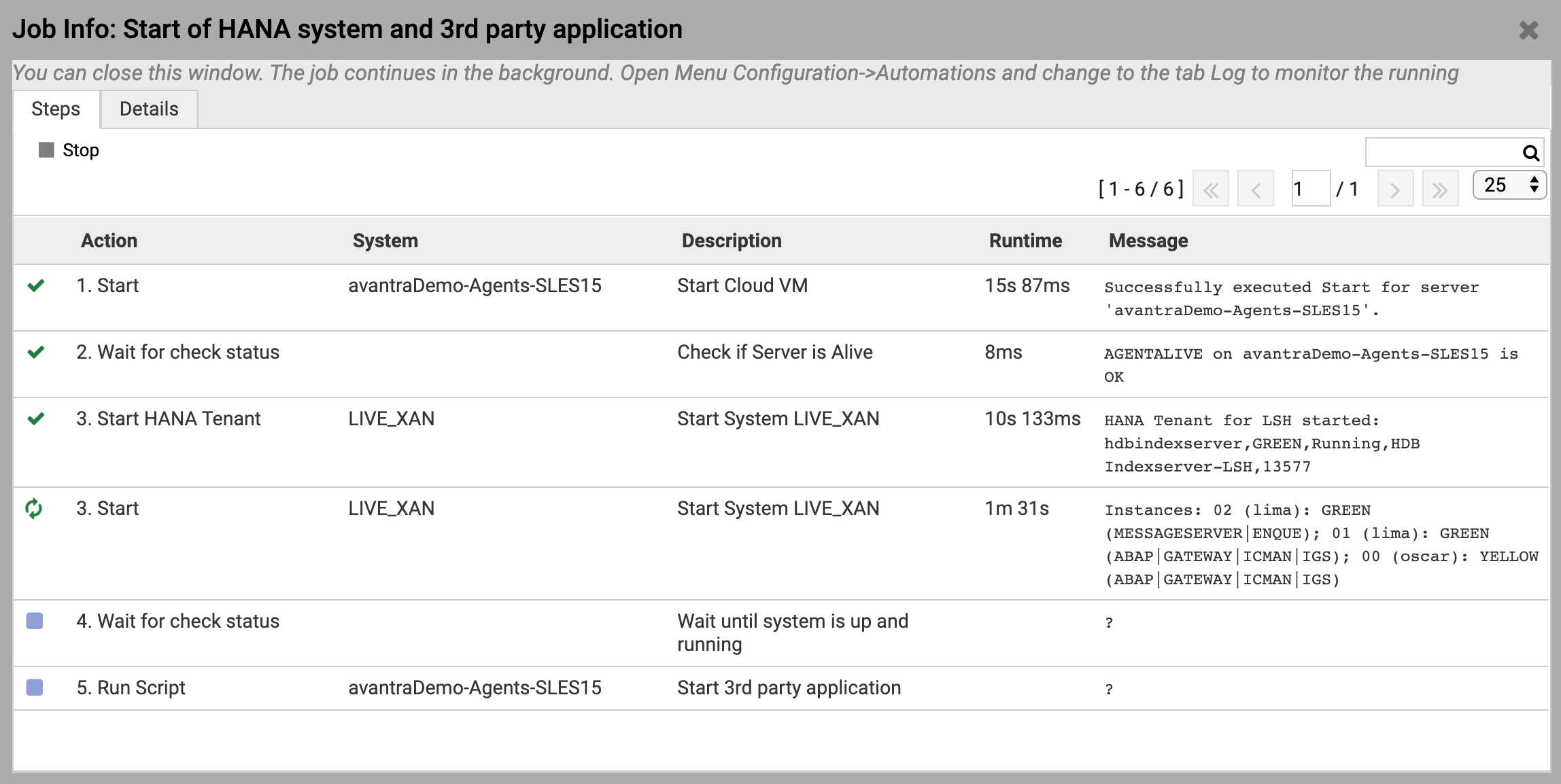 DevOps Automation – Job Details Running in Avantra