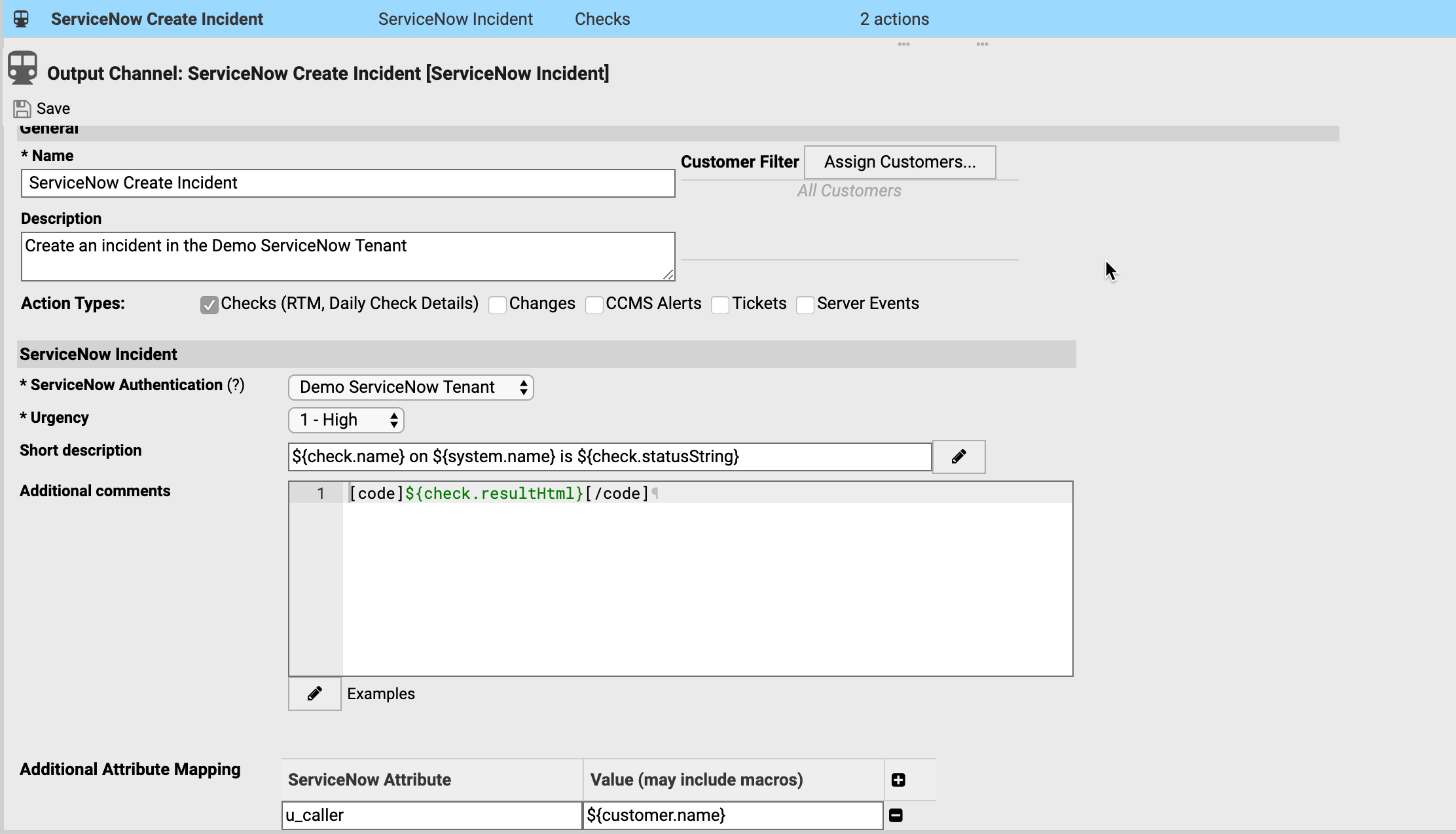 ServiceNow Output Channel