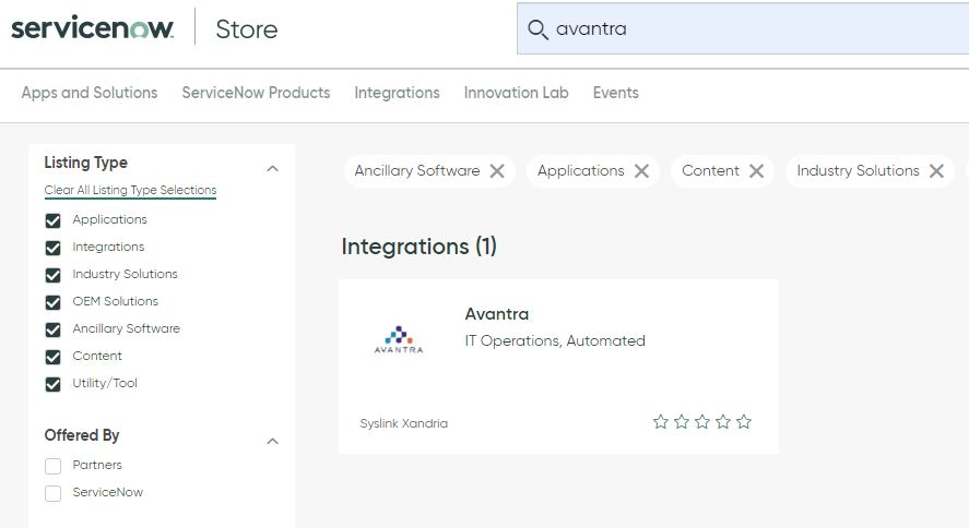 ServiceNow store | Avantra