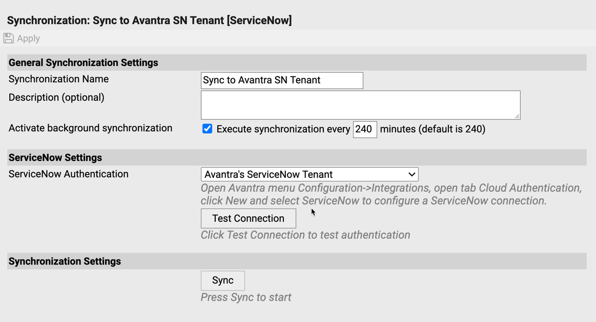 servicenow-outbound-sync-settings | Avantra