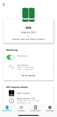 SAP system monitoring mobile app