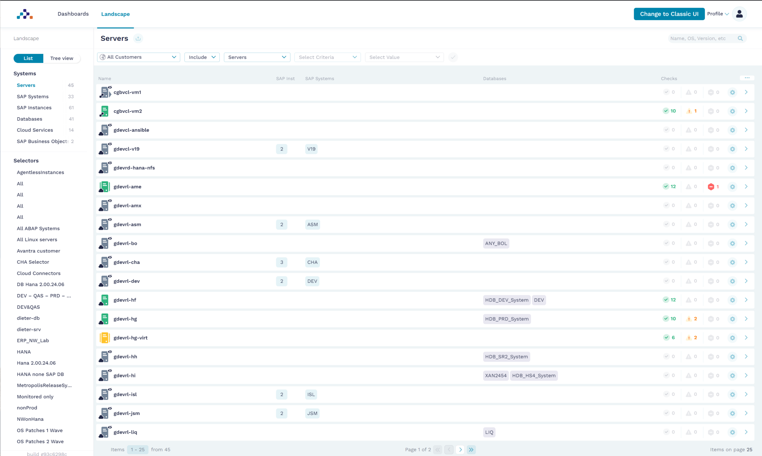 Avantra 23.1 Servers Interface
