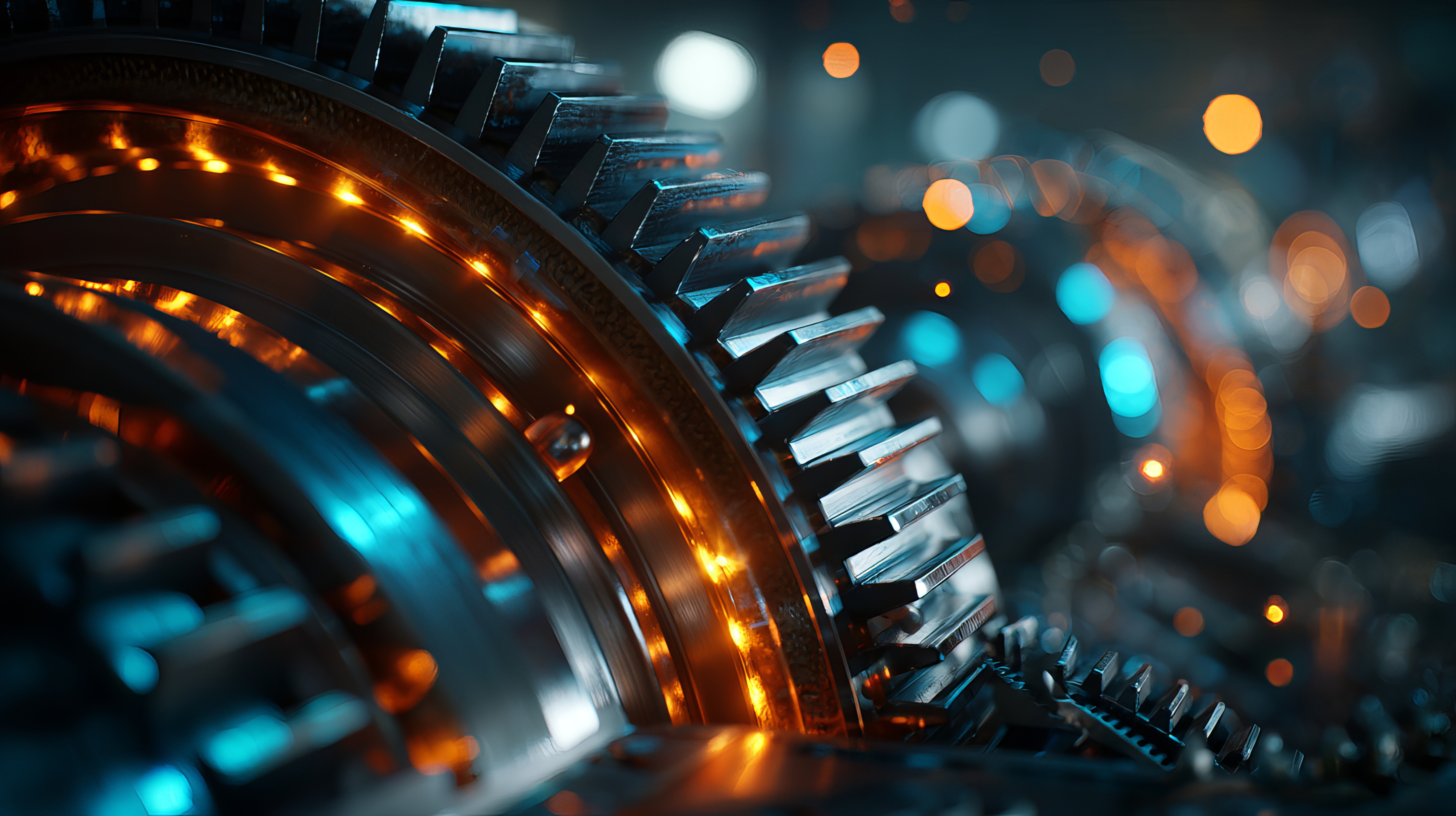 Close-up of illuminated gear mechanism representing automated SAP system copy and refresh