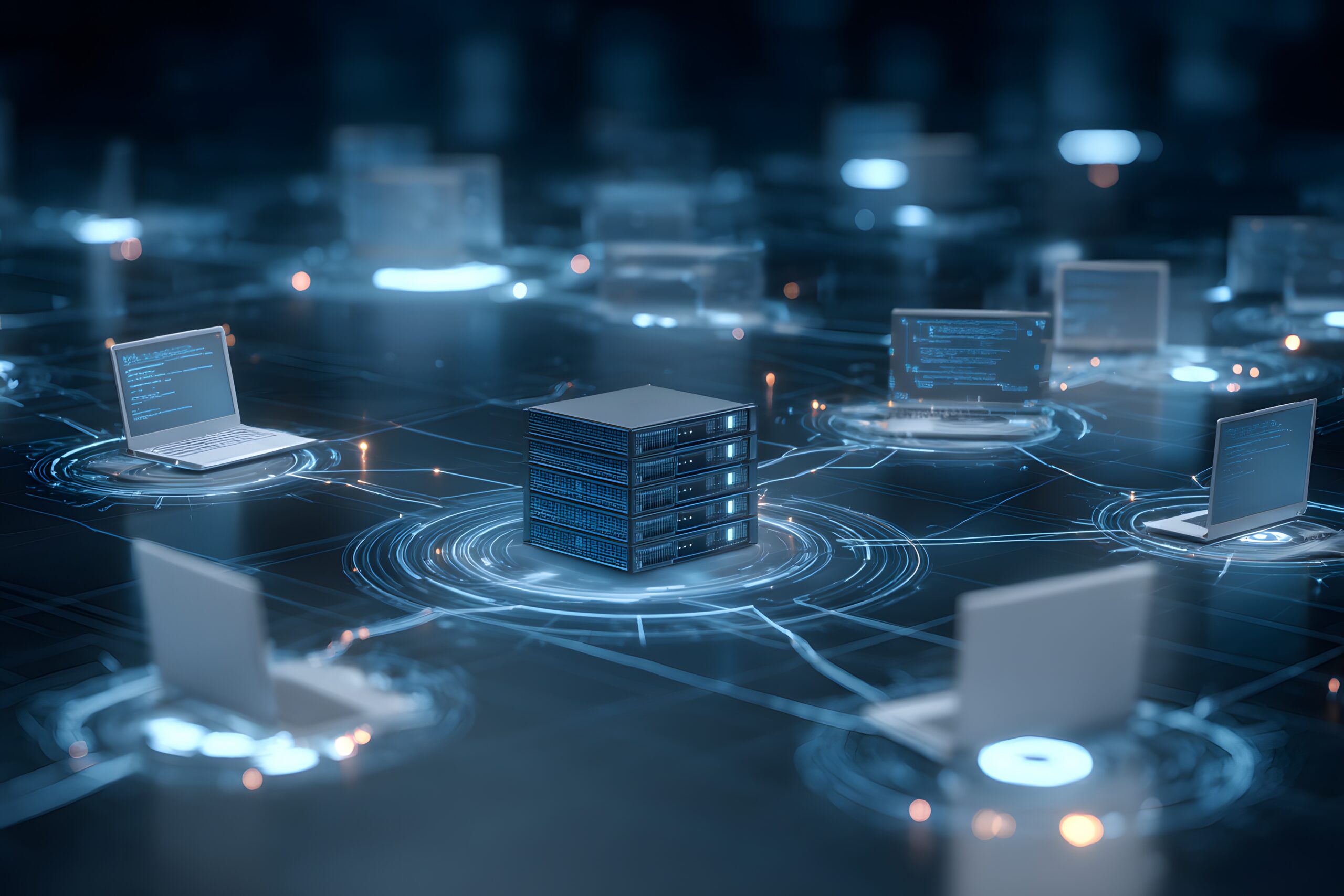 Centralized digital hub connected to multiple remote tenants, representing MSP management of SAP Cloud ALM.