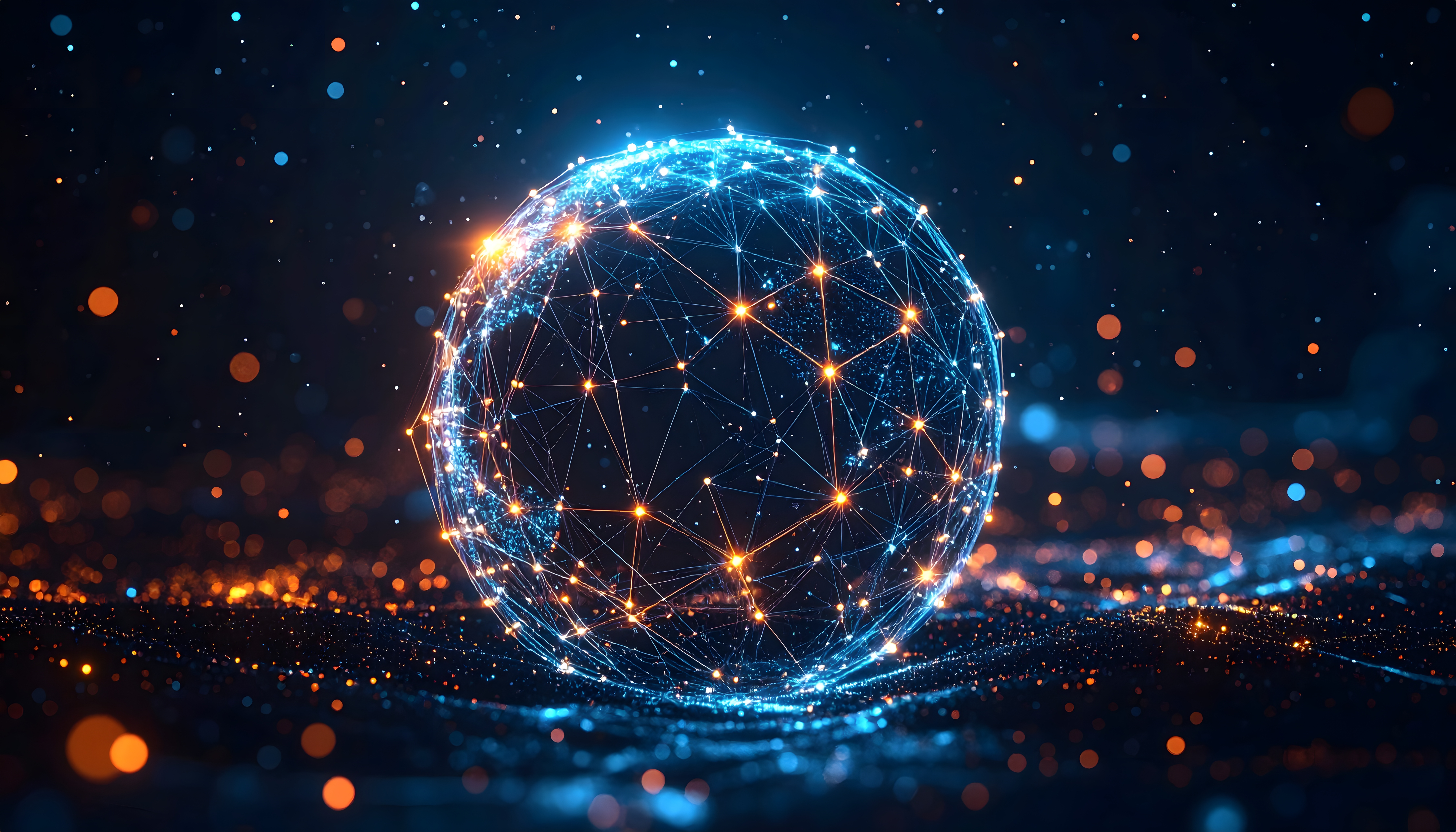 Glowing global data network sphere representing unified monitoring for enterprise SAP estates.