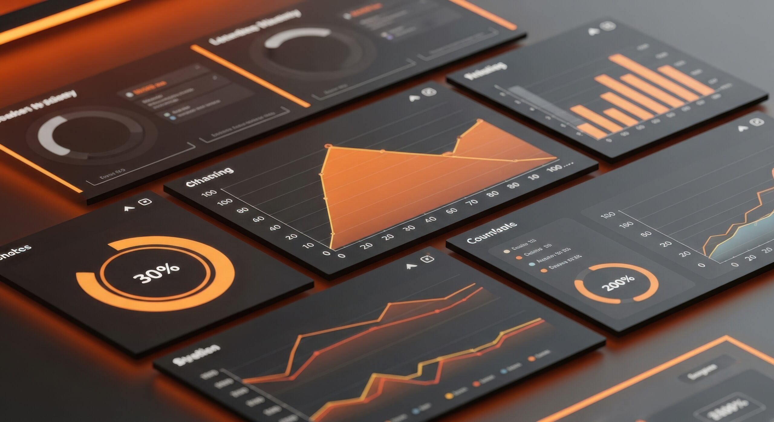 Financial Data Dashboards Displaying Real-Time Analytics on Sleek Dark 3D Isometric Interface for Fintech Business Intelligence Monitoring 3D isometric data visualization dashboard showing SAP observability metrics and AIOps analytics.