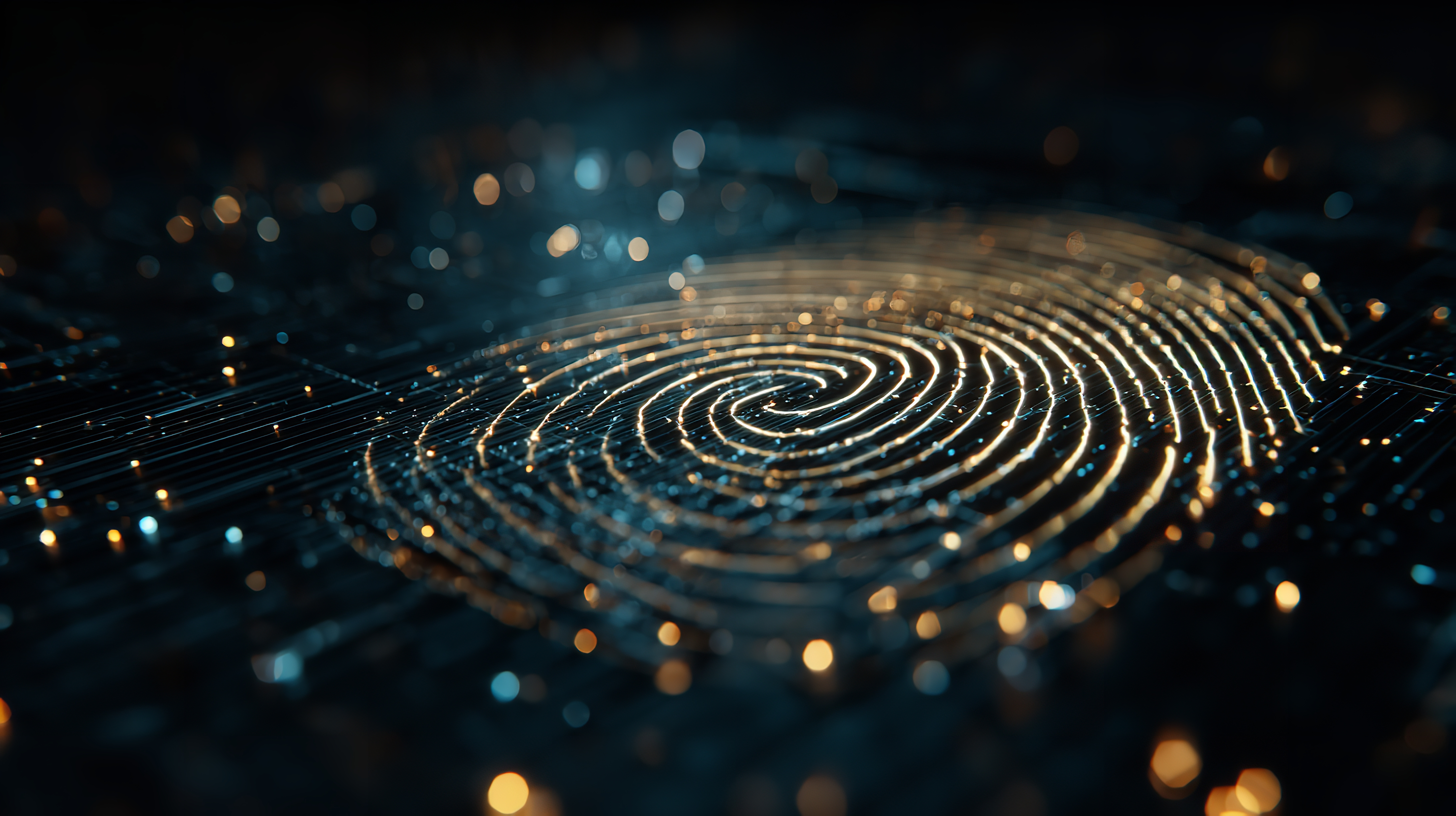 Glowing golden digital fingerprint on a dark tech background representing SAP system integrity and security.