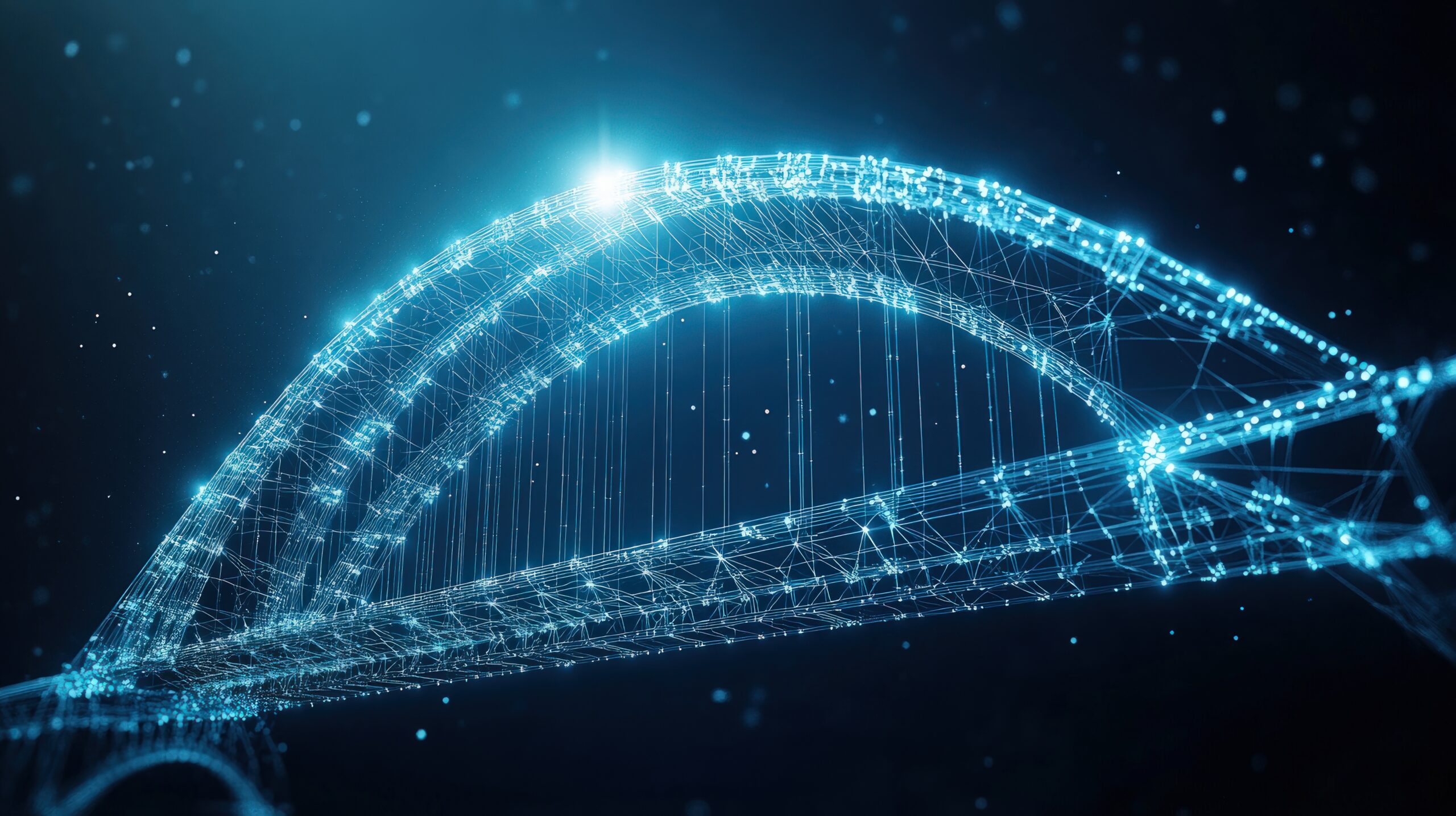 Glowing digital 3D bridge representing the transition path from SAP Solution Manager to Cloud ALM.