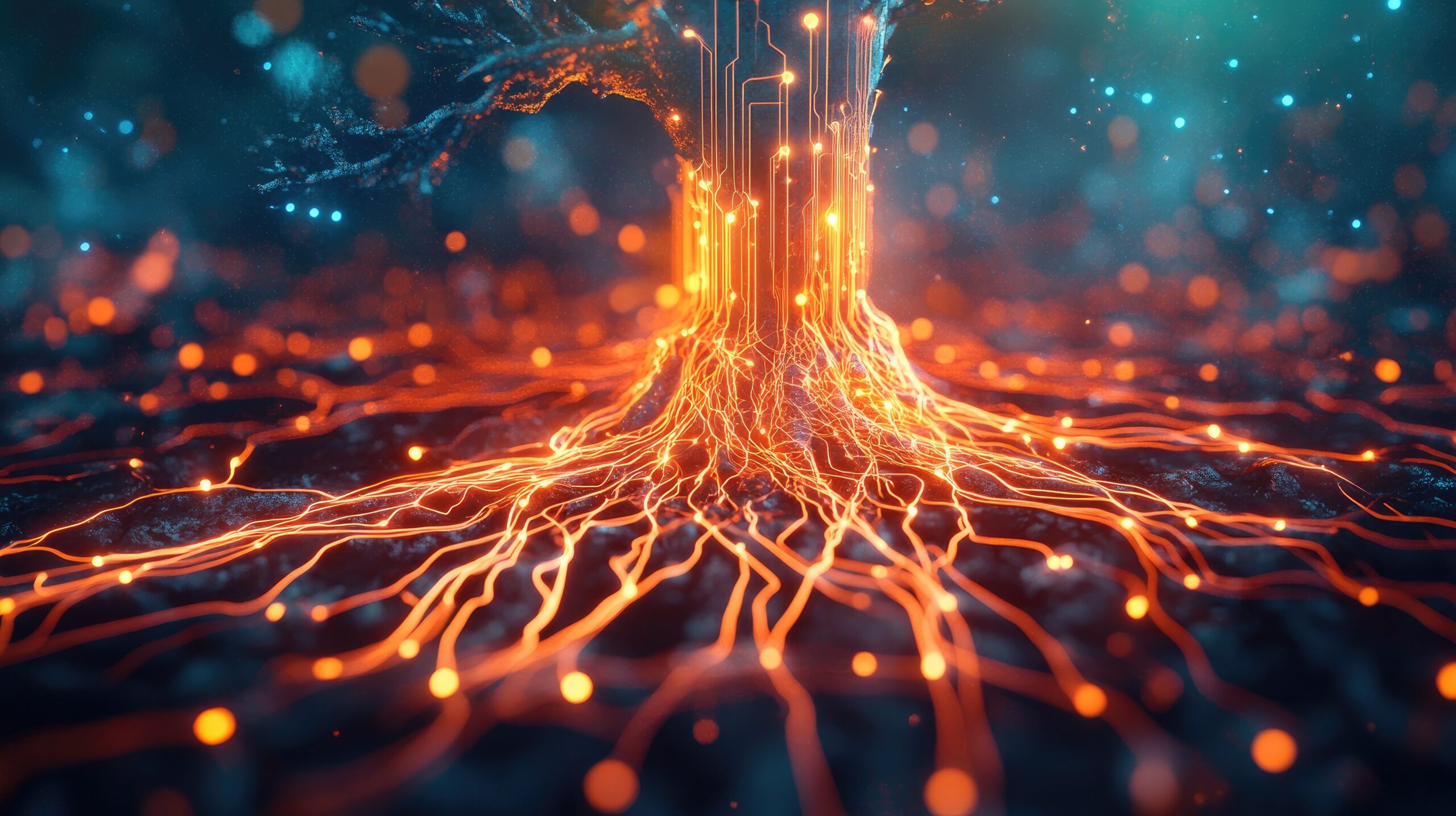 	Glowing root network illustrating Avantra's AI-driven root cause analysis for SAP operations