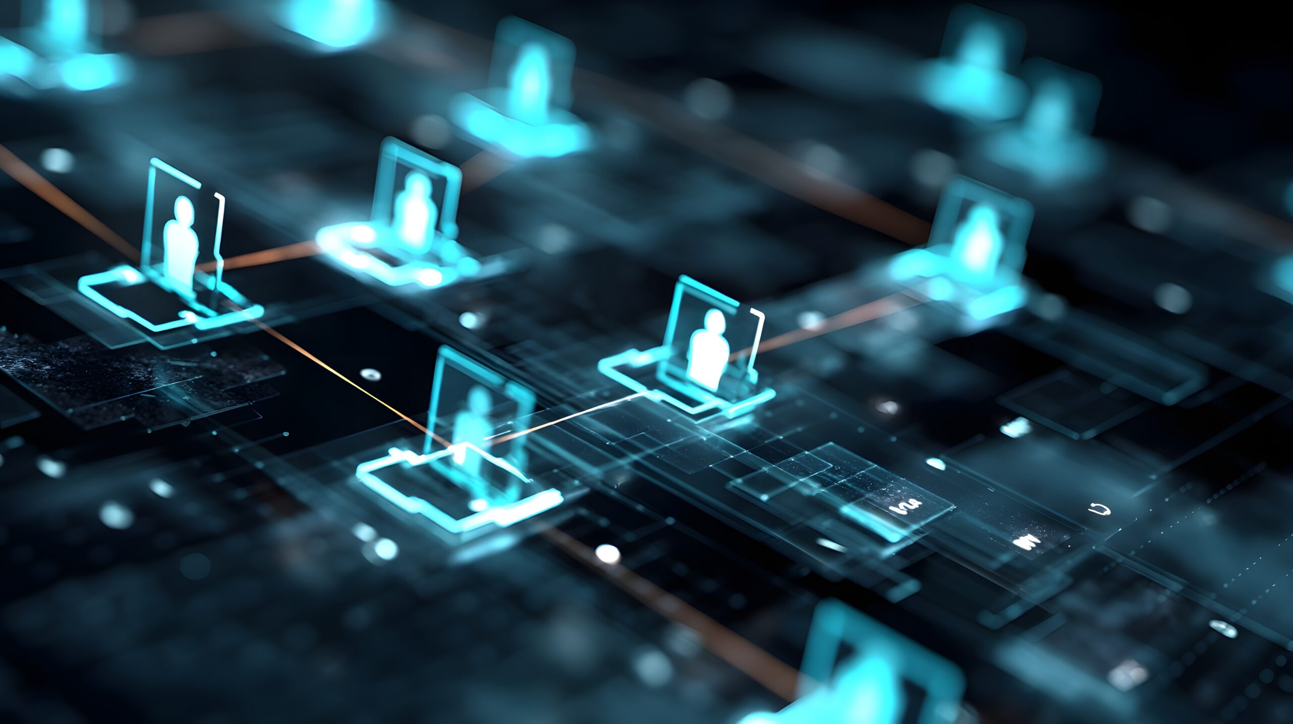 Digital network of user identity icons representing SAP access control and audit compliance.